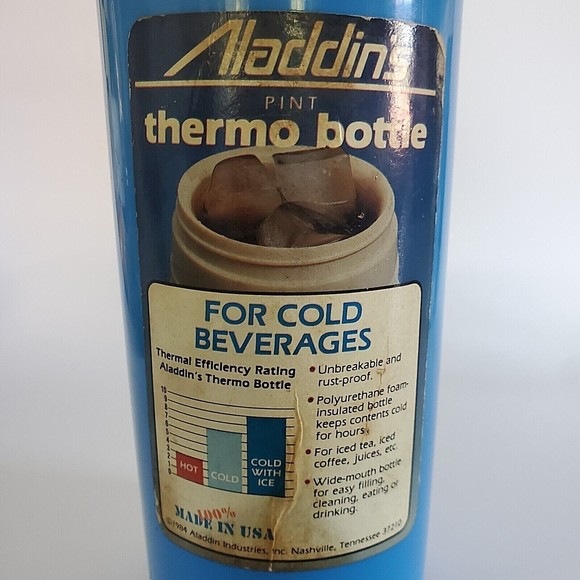 1984 Aladdin Thermo Bottle Cold Drink Beverage 1 pt Blue Thermos Ice Coffee/ Tea - Picture 3 of 8